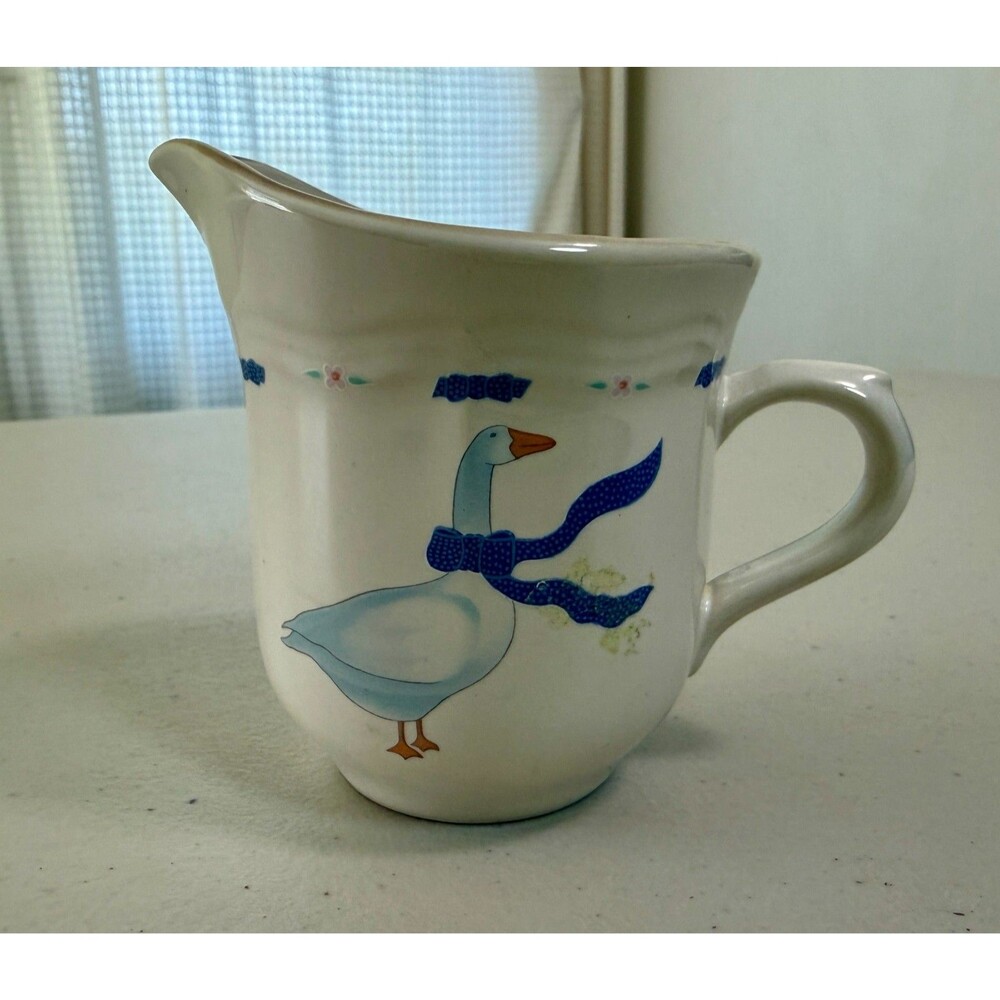 Newcor Stoneware Countryside Creamer White Geese Cottagecore Farmhouse